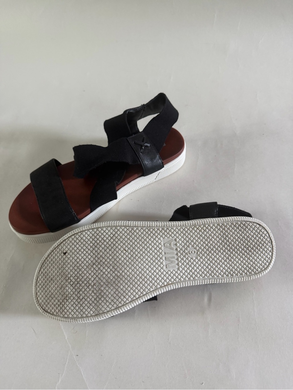 MIA Black Strappy Elastic Platform Sandals with White Sole - Picture 3 of 5